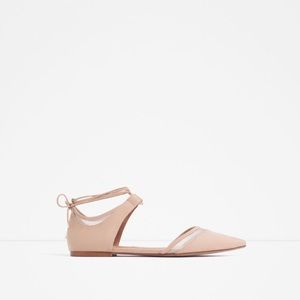 ZARA nude color ankle tie flats